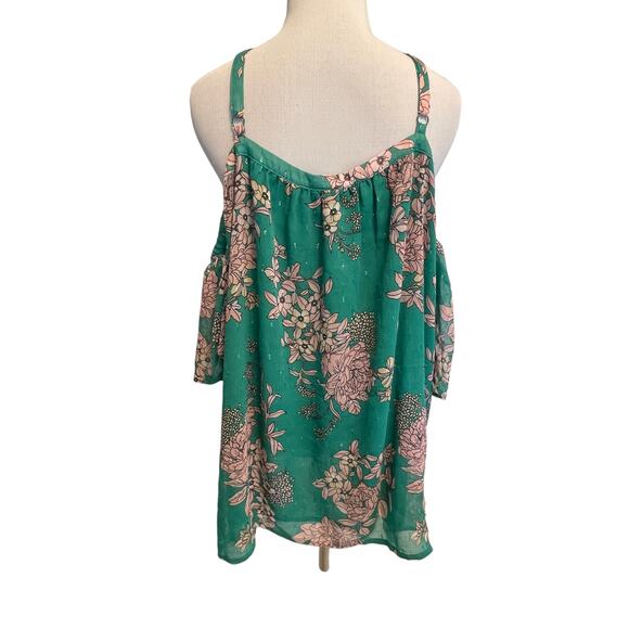 Torrid Green Floral Halter Top Womens Size 2X Crinkle Chiffon Cold Shoulder - Picture 5 of 12